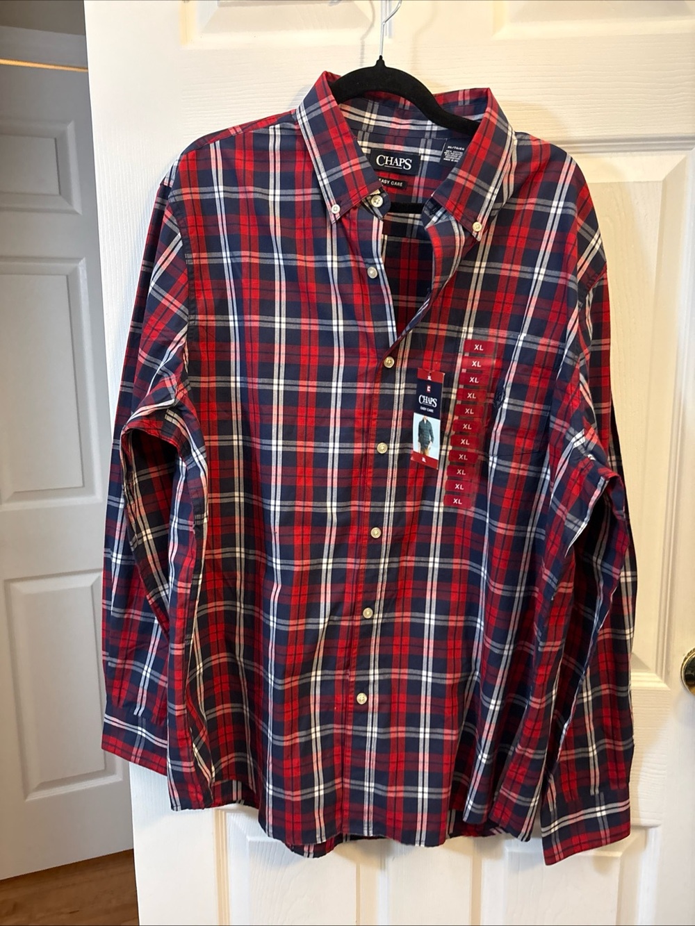 Chaps Red and Navy Plaid Button-Down Shirt
